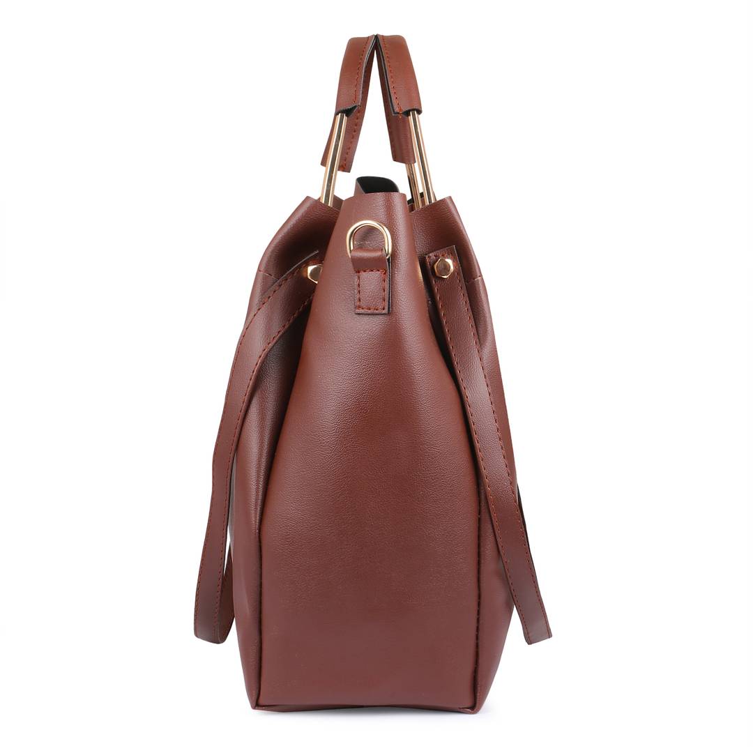 Solid Leatherette Handbag With Sling Bag (Combo)